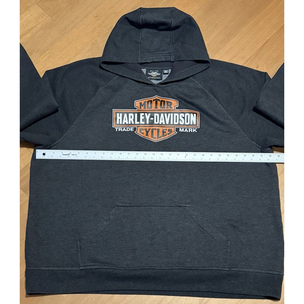 Harley Davidson Hoodie Gray Pullover Fleece Logo Double Sided Size 3XL Biker EUC - Picture 6 of 7